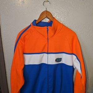 Orange and blue zip up jacket